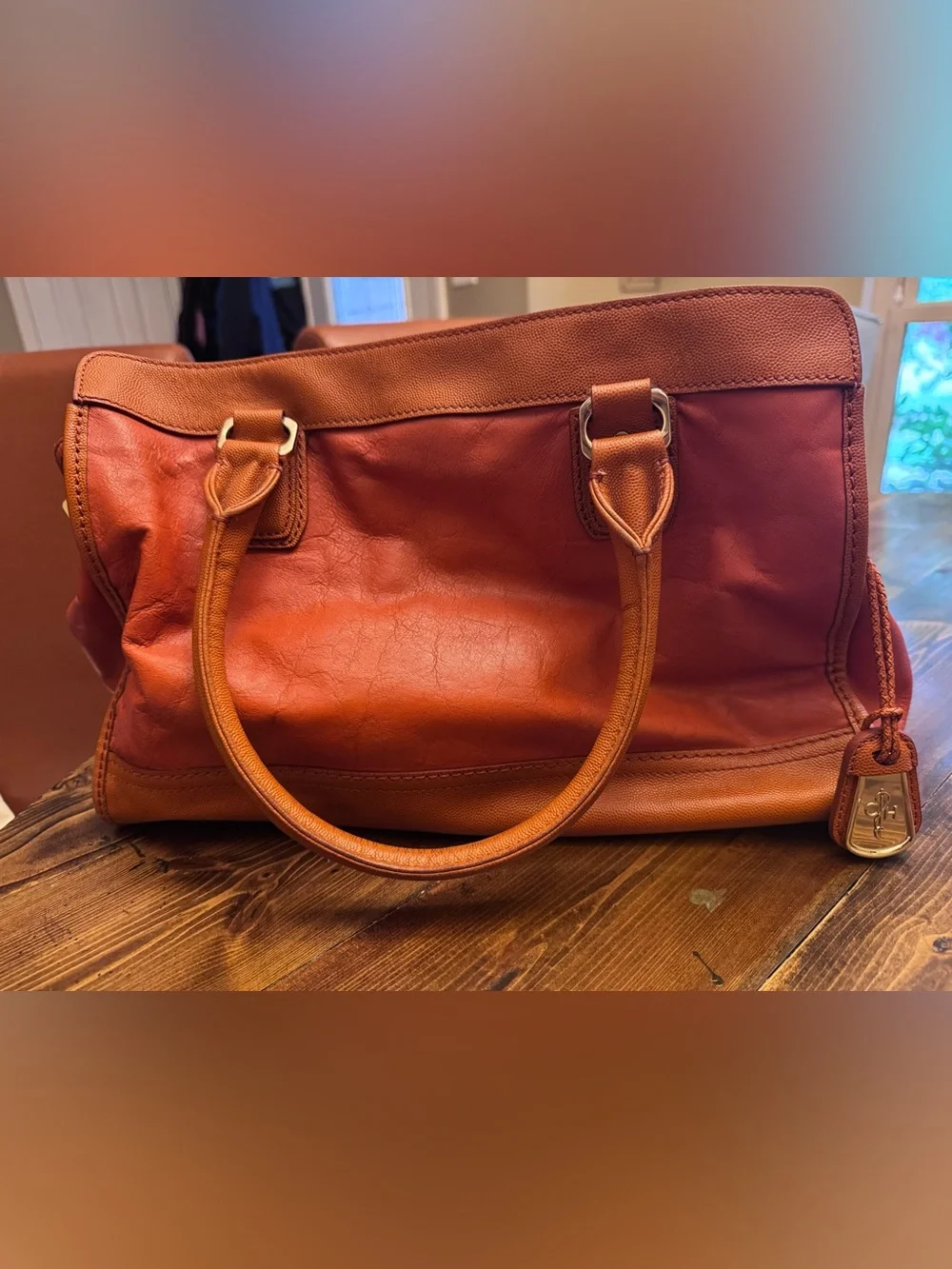Cole Haan Cognac Leather Satchel Top Handle Bag w/ Crossbody Strap + Dust Bag